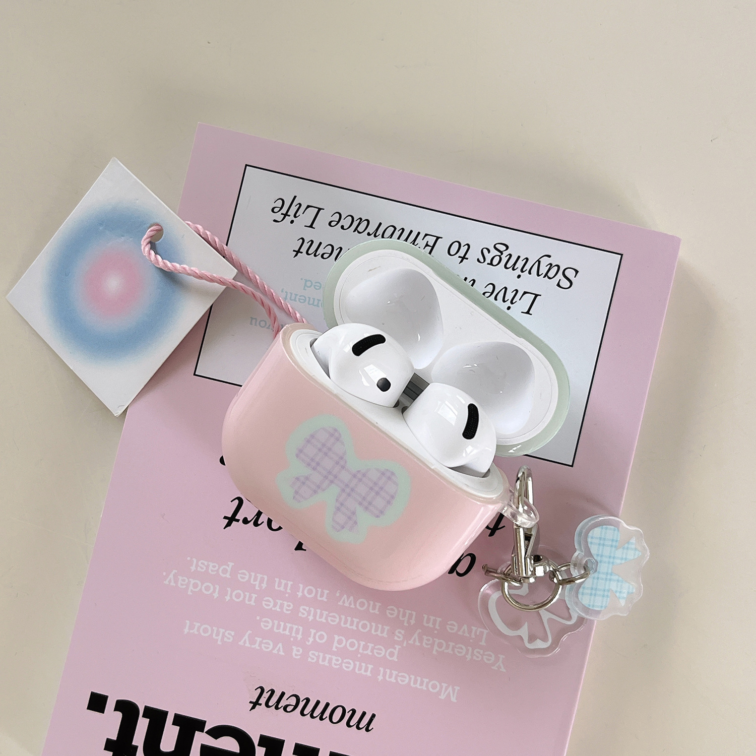 Lazo rosa y verde para Airpods1/2da generación para auriculares Colgante Pro2 Nueva 3/4 generación airpodsPro Mujer