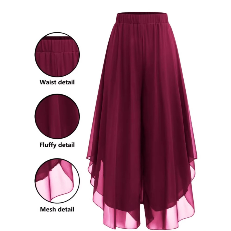 2026 Spring New European and American Cross-Border Amazon Shopee Casual Fashion Asymmetrical Chiffon Women's Wide-Leg Pants