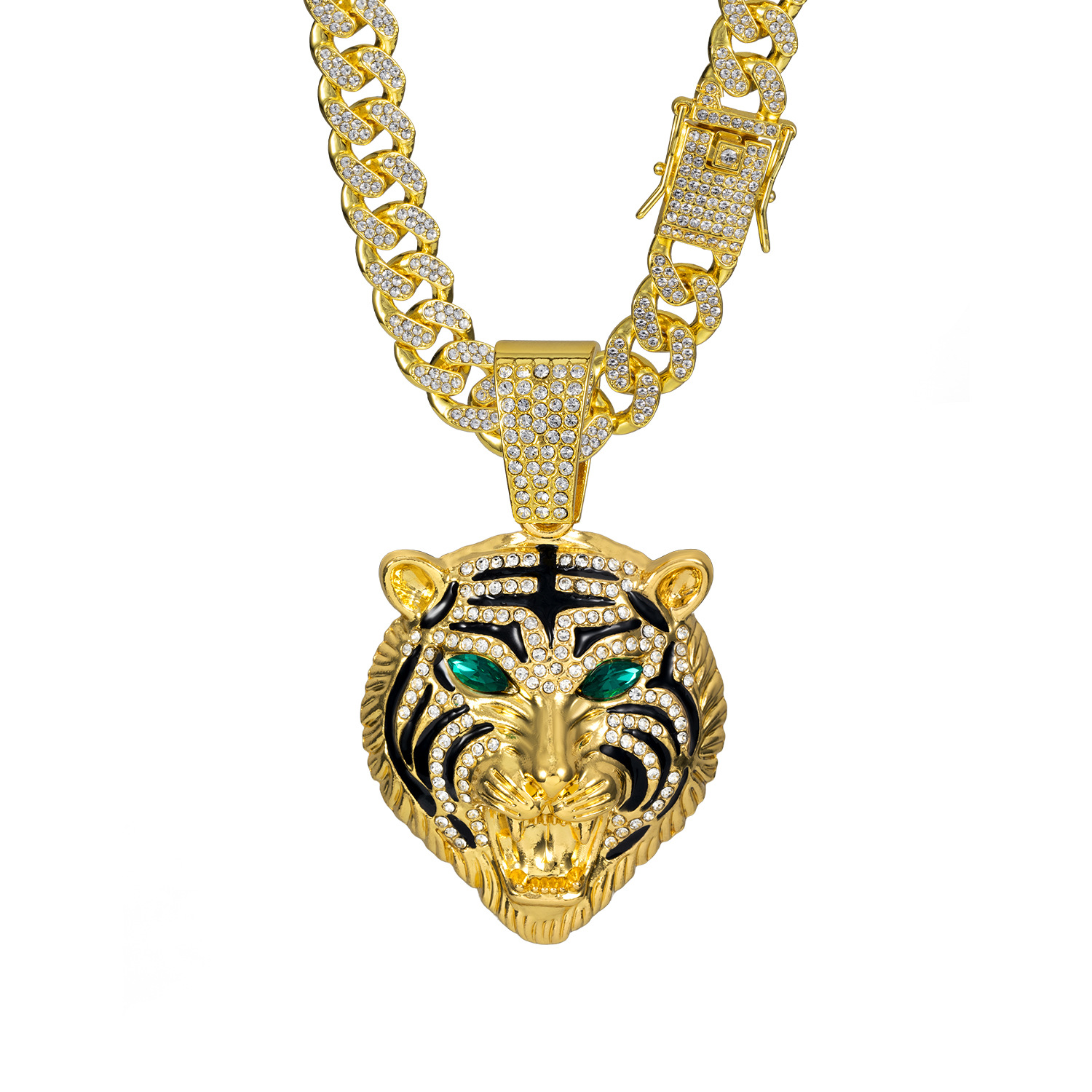 Heren cubaanse schakelketting met tijgerkop hanger_voghion.com