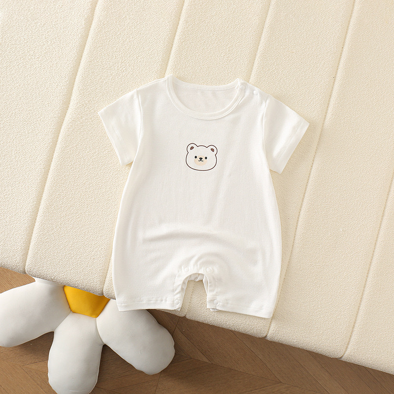 Verano de manga corta bebé de dibujos animados simple cabeza de oso vestido de verano delgado transpirable de una pieza traje de escalada lindo y ligero