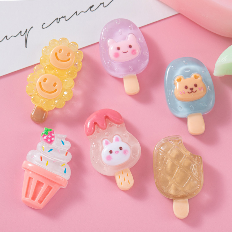 Nuevo hielo transparente simulación Popsicle resina accesorios DIY crema pegamento material al por mayor tocado decoración fresa cono de maíz