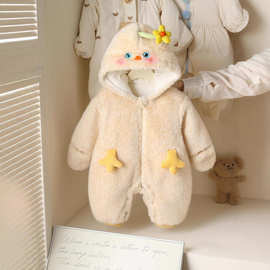 冬季新款婴儿连体衣加绒夹棉新生儿可爱超萌外出服保暖棉衣毛毛衣
