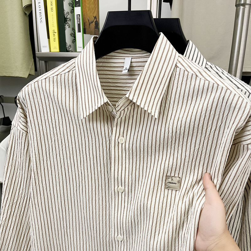 Summer New Men's Short-Sleeved Shirt Trendy Striped Business Casual Men's Thin Loose Half-Sleeved Shirt Gray Stripe Summer New Men's Short-Sleeved Shirt Trendy Striped Business Casual Men's Thin Loose Half-Sleeved Shirt Gray Stripe