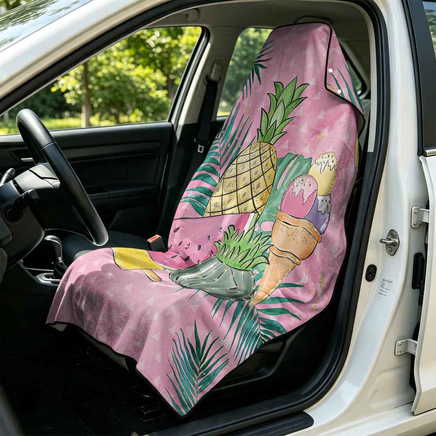 Printed bath towel and car seat cover 2-in-1, ultra-fine fiber outdoor beach and car dual-use universal seat cushion