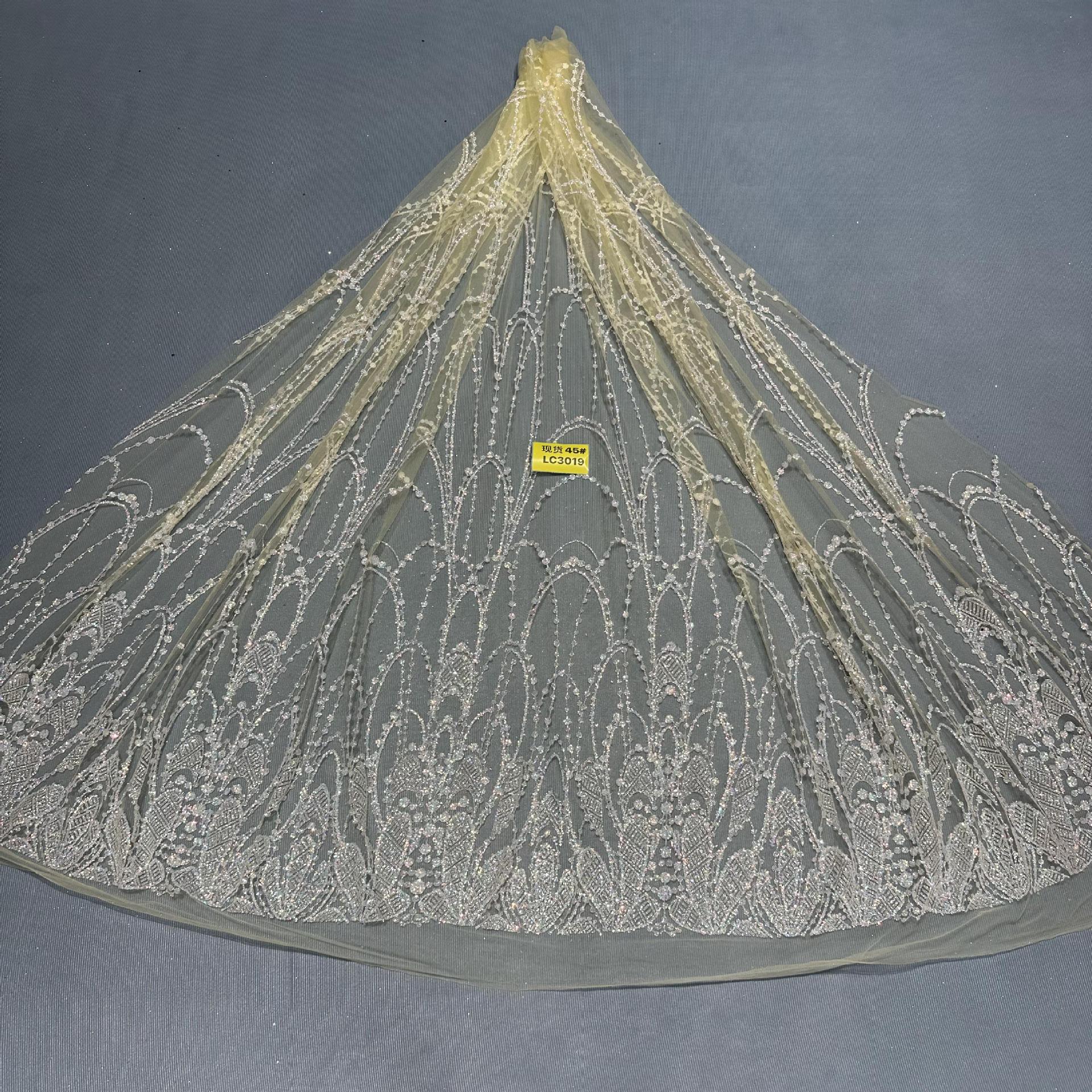 现货洒金花型款花型45#LC3019婚纱礼服面料 网纱 喷金花型面料