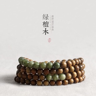 Green Sandalwood 108 6mm Bracelet for Women Original New Xiangya Retro Literary Sandalwood Wooden Buddha Beads Bracelet for Men