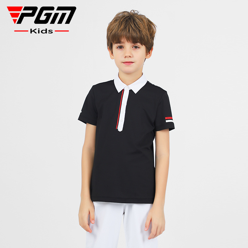 PGM children golf clothing boys and girls short sleeve clothes breathable hole lapel summer sports boys top