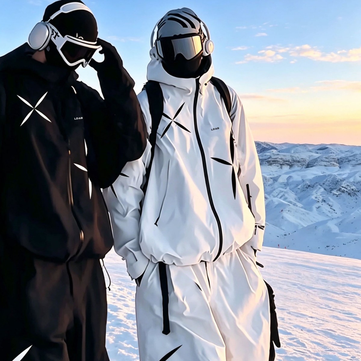 Ldab Black Starburst Ski Suit Set for Women 2026 Winter New Style Windproof Design Single and Double Board Snow Jacket