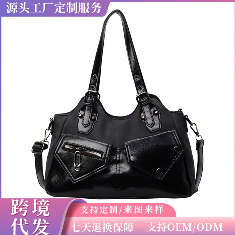Cross-Border New Style Tote Bag, Fashionable Retro Affordable Women's Bag, Color-Blocked Women's Handbag, Niche Korean Style Commuter Shoulder Bag Cross-Border New Style Tote Bag, Fashionable Retro Affordable Women's Bag, Color-Blocked Women's Handbag, Niche Korean Style Commuter Shoulder Bag