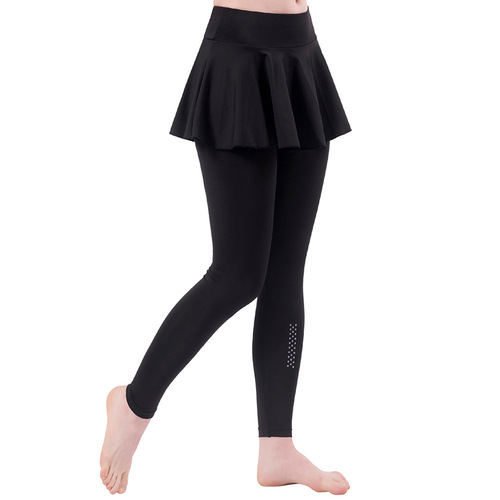 Cross-border anti-transparent yoga pants for women, two-piece high-waisted leg-lifting tight sweat exercise pleated fitness skirt