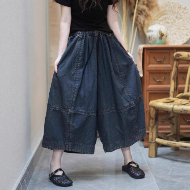 Loose Large Version Elastic Waist Plus Size Women's Jeans Trendy Slim Casual Drawstring Cropped Pants