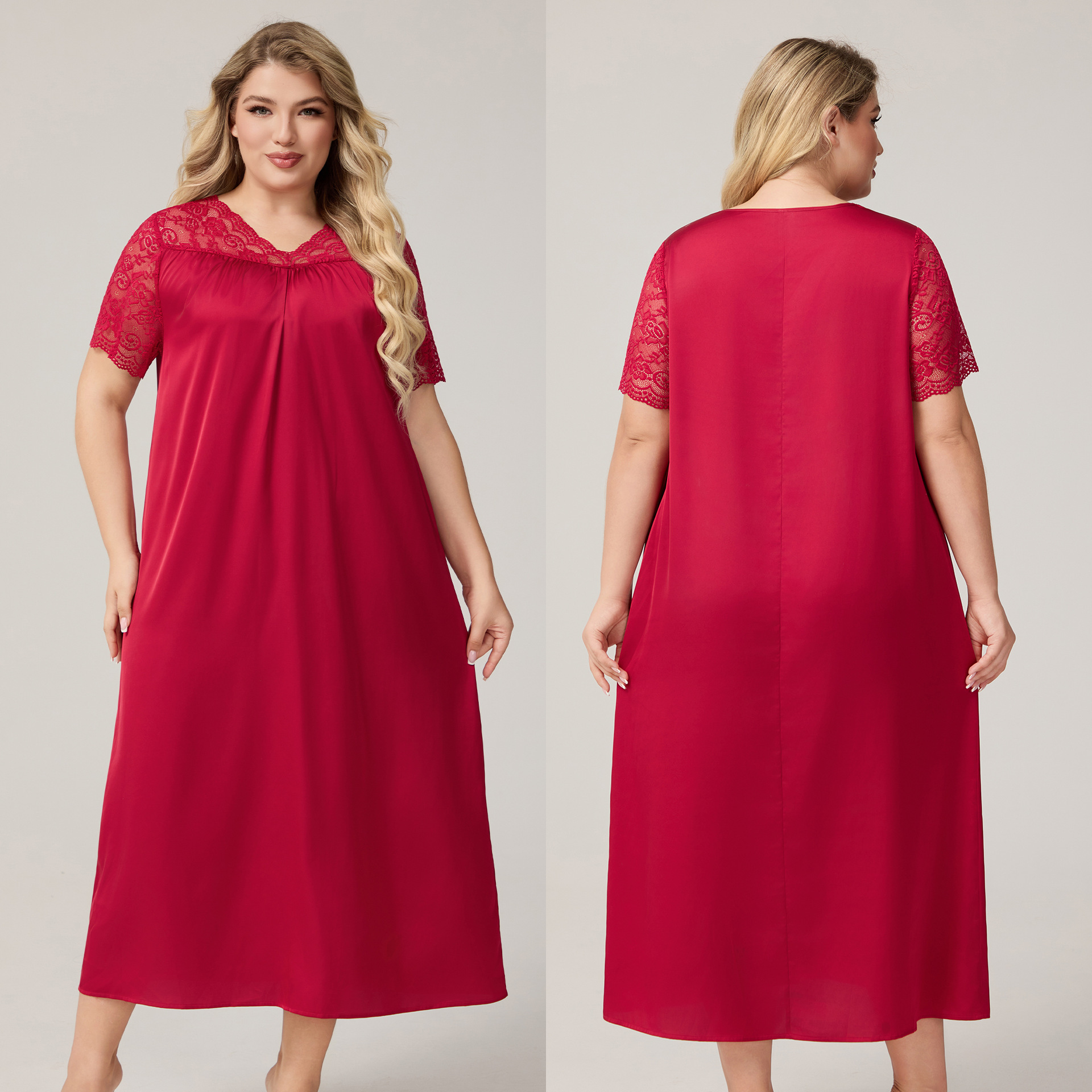 Yaoting nuevo satén transfronterizo pijama de tamaño grande para mujeres de verano pijama de manga corta larga ropa casera casual suelta para mujeres SQ7012