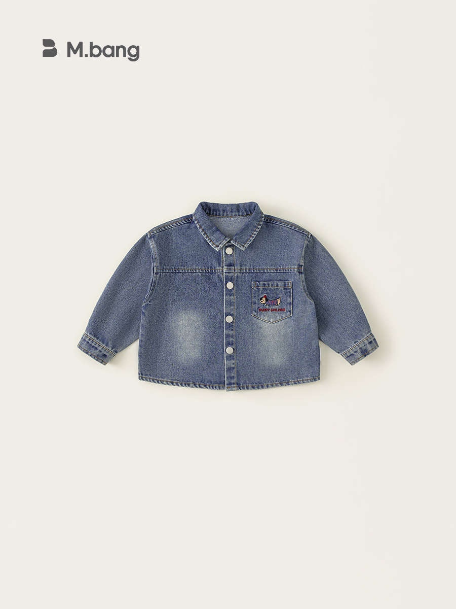 Youbao ropa para niños, blusa de solapa de primavera para niños, camisa bordada de cachorro de dibujos animados, chaqueta de mezclilla retro para niños