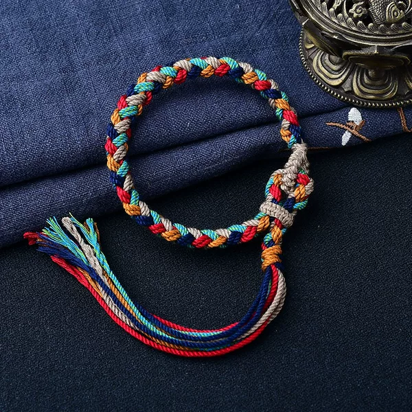 Xizang Hand Rope Hand-Woven Colorfulful Transfer Hand Rope Bracelet Rope Thangka God of Wealth Green Tara Zakiram Bracelet