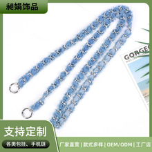 小香风金属链包带新款斜挎包包穿布链条流ins苏编织手机链高级感