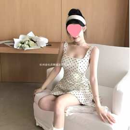 法式方领吊带连衣裙女夏a字裙图片色薄纱修身型有吊牌连帽款