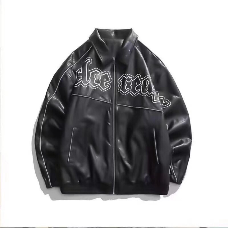 Korean Style Retro Hip-Hop Leather Jacket Men's Autumn Motorcycle Jacket Ins Popular Brand Harajuku Style Loose Reflective Leather Jacket