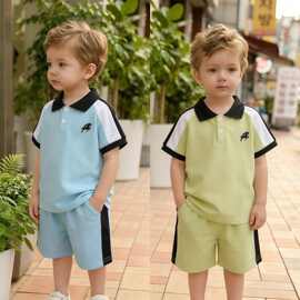 男童短袖夏装套装新款夏季衣服撞色POLO儿童宝宝时尚两件套帅气潮