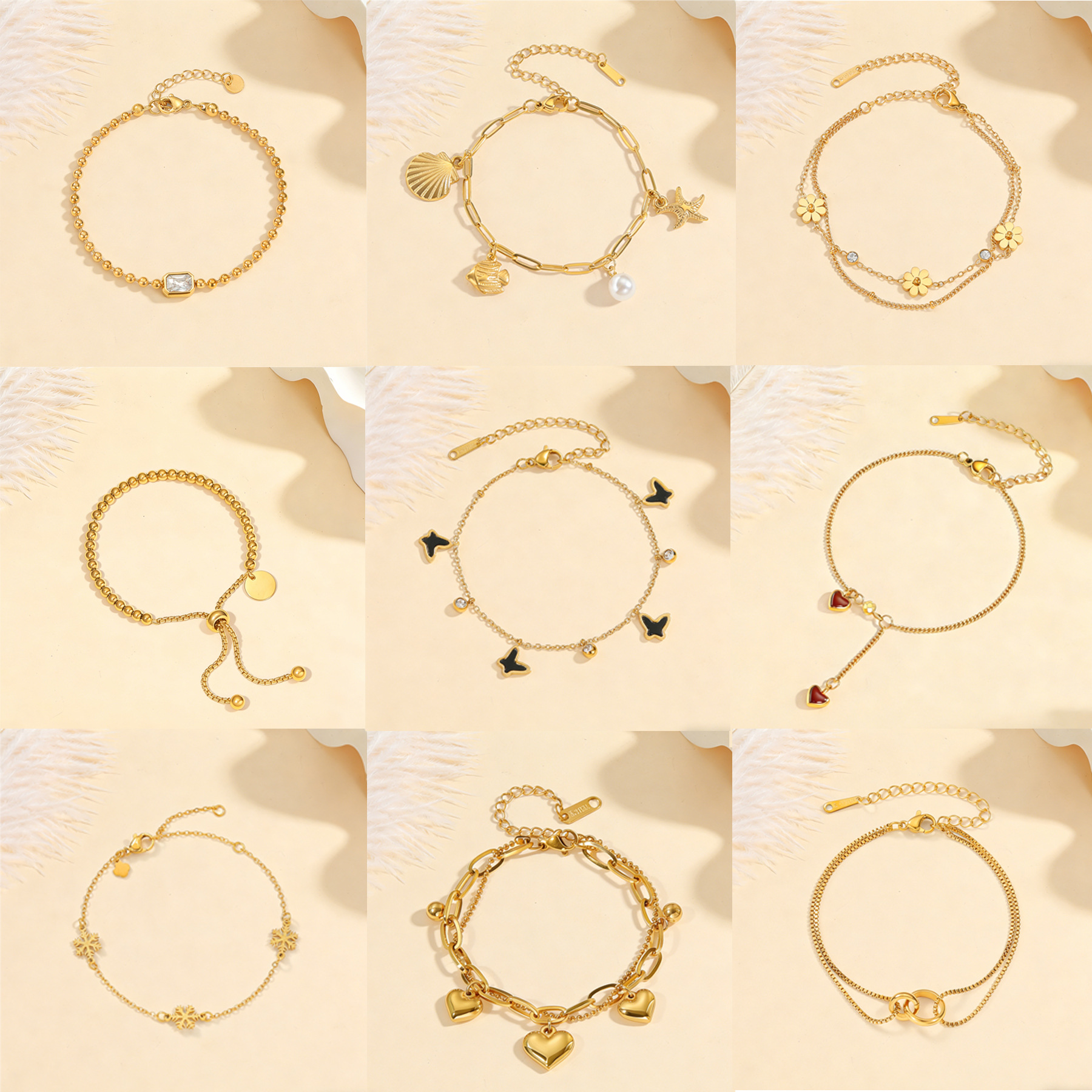 Mixed Batch Pvd Vacuum-Plated Titanium Steel Bracelets with a High-End Feel, Cross-Border Stainless Steel Jewelry That Won'T Fade in Summer, Customizable for Women