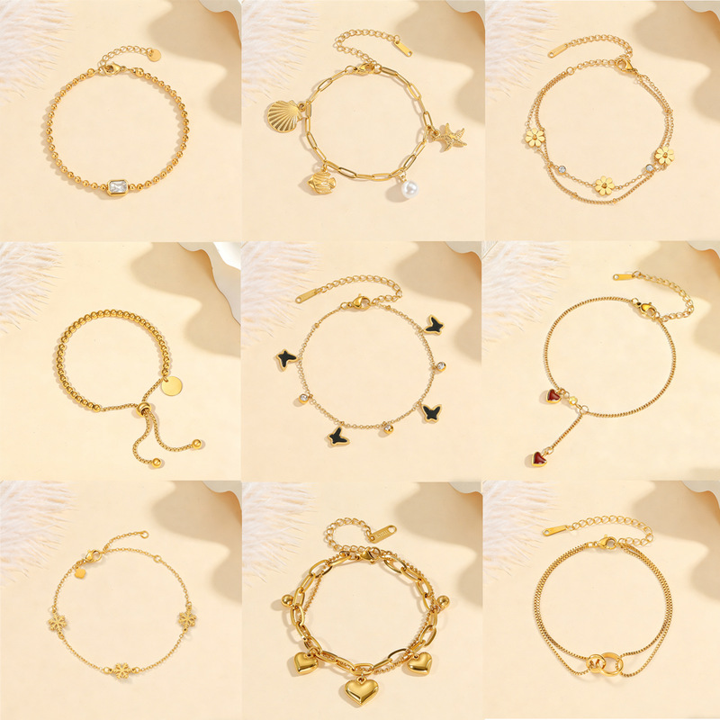 Mixed Batch Pvd Vacuum-Plated Titanium Steel Bracelets with a High-End Feel, Cross-Border Stainless Steel Jewelry That Won'T Fade in Summer, Customizable for Women