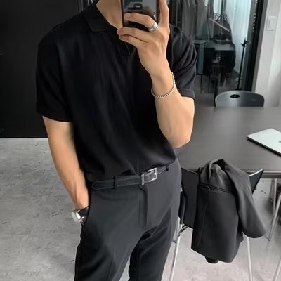 Camiseta POLO de manga corta de color sólido para hombre, estilo nuevo de verano, versión coreana, corte ajustado, versátil, informal, con cuello de solapa, moderna