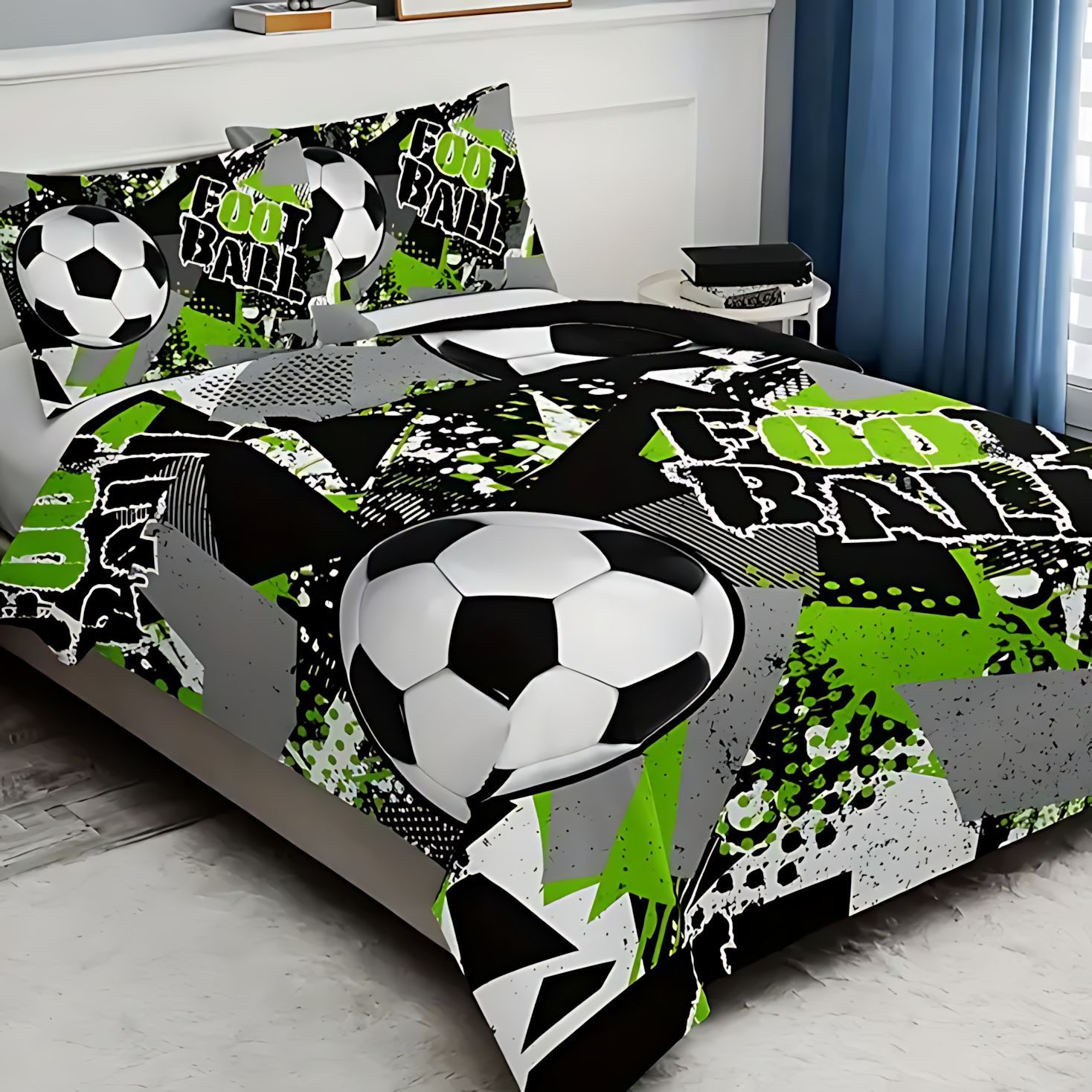 TEMU / JIT Amazon Fashion Sports Football Theme 3D Digital Printed Colchón Kit de ropa de cama