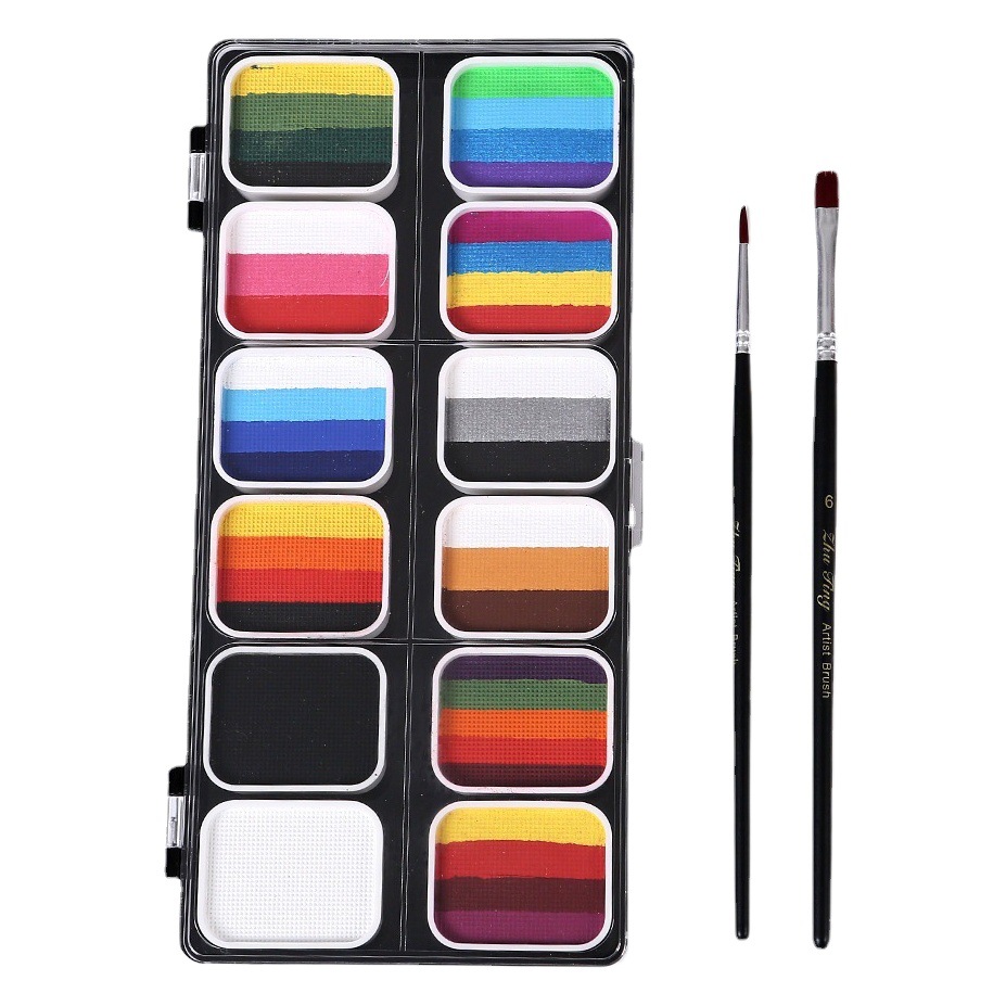 Cross-border body painting lavable 12 colores paleta profesional cara de color festival de ópera cara de juego de pelota de color cara infantil