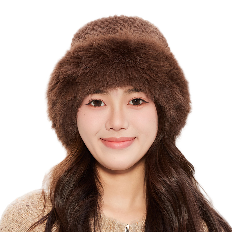 여성의 겨울 모조 여우 모피 두꺼운 봉제 겨울 얼굴 보여주는 작은 분지 모자 두껍고 따뜻한 어부의 모자