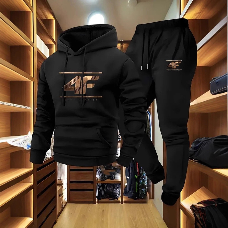 Procurement Products Men's Hoodie and Jogger Set with'4F' Print - Casual Sportswear