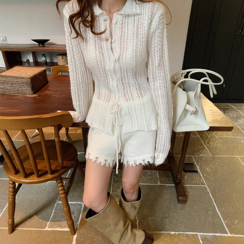 2025 New Winter Style Korean Style Little Woman Lazy Texture Mixed Yarn Slightly See-Through Mohair Sweater Cardigan