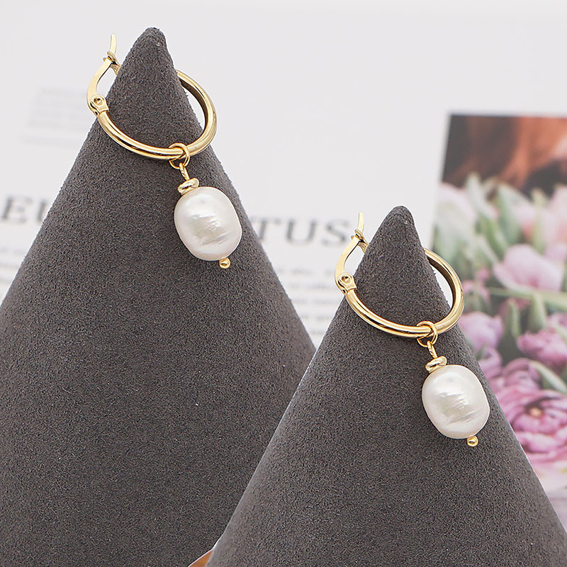 Retro Geometric Stainless Steel Pearl Drop Earrings 1 Pair