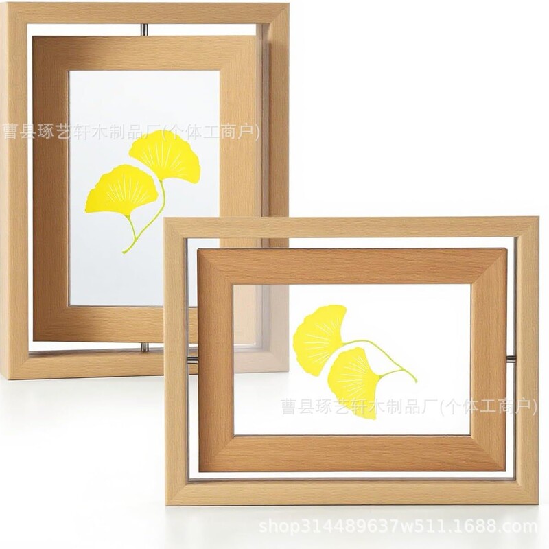 Wooden Rotating Double-Sided Photo Frame Stand, Solid Wood Floating Photo Frame Stand, Desktop Decoration Ornament, Children's Photo Frame, Picture Frame