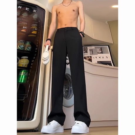 黑色直筒西裤垂坠感高级感弯刀微喇裤子男款2025春秋季休闲西装裤