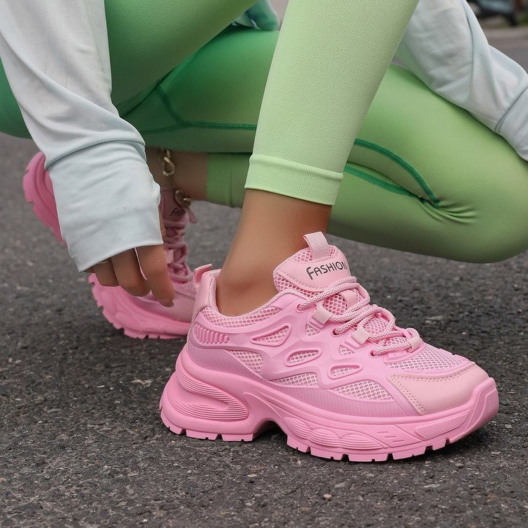 Große bonbonfarbene Dad-Mesh-Schuhe, beliebte Mesh-Schuhe mit dicker Sohle für Damen, atmungsaktive und modische Freizeitsportschuhe_voghion.com