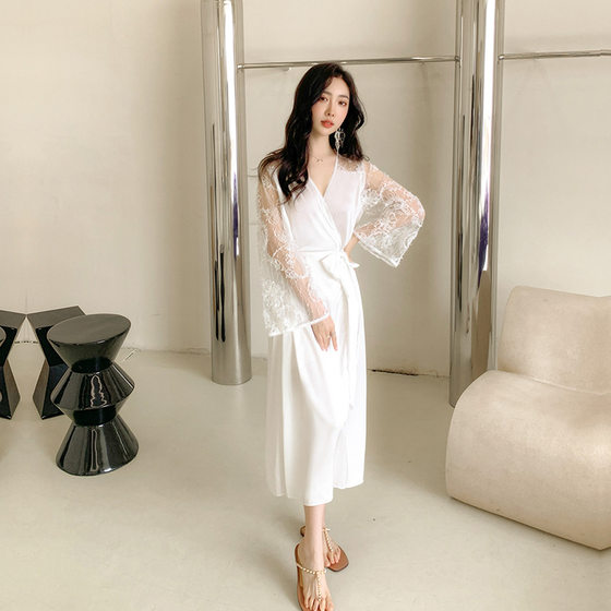 Yaoting Nightdress Women's Summer Palace Style Pajamas Women's Long Sleeve Sweet Princess Style dress Lace Home Clothes Collection
