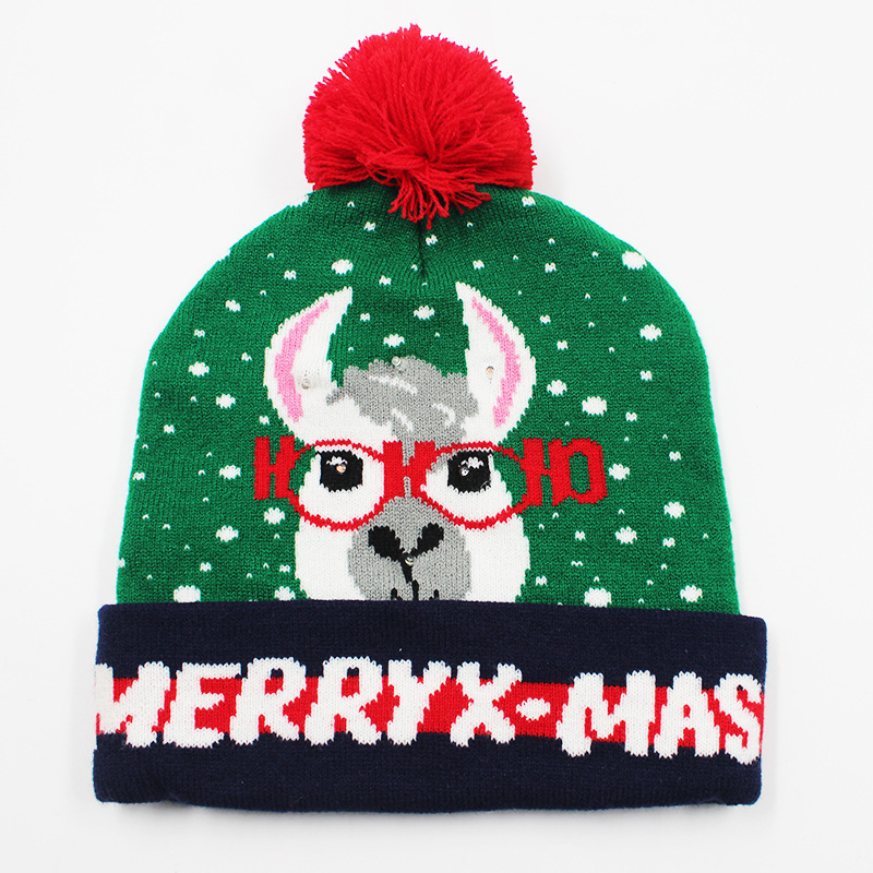 卸売越境パーティー高級クリスマスニット帽クリスマスぬいぐるみ発光帽子ニット毛糸帽子保温帽子|undefined
