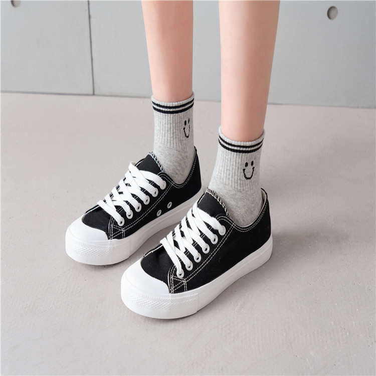 Women's Socks Spring and Summer New Boat Socks Korean Style Cotton Two-Bar Smiley Face Short Socks Pure Color Casual Boat Socks Preppy Style Cotton Socks