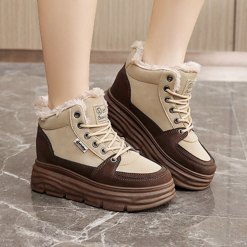 W3679 New New Autumn Winter Casual Height Increasing Sneakers High Top Fleece Lined Warm Thick Sole Student Women's_voghion.com