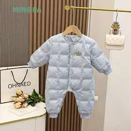婴幼儿羽绒服婴儿轻薄白鸭绒连体衣幼童男女宝宝外出可爱保暖爬服