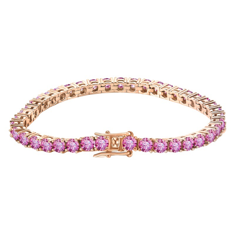 4mm Rosa tenis pulsera 30 puntos S925 plata incrustaciones tenis cadena fabricante en stock