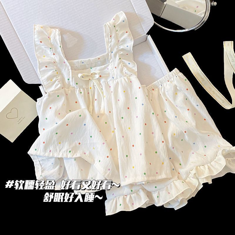 Children's Pajamas for Middle and Large Children, Summer Cloud Cotton Thin Vest Shorts, Princess Style Little Girl Baby Home Clothes