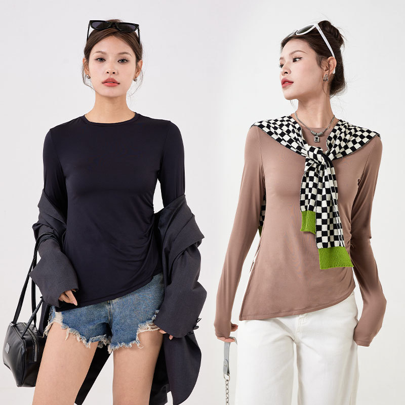 Primavera y verano nueva yoga de doble capa nube camisa suave de las mujeres cuello redondo dividido apretado deportes fitness superior desgaste exterior camisa de fondo