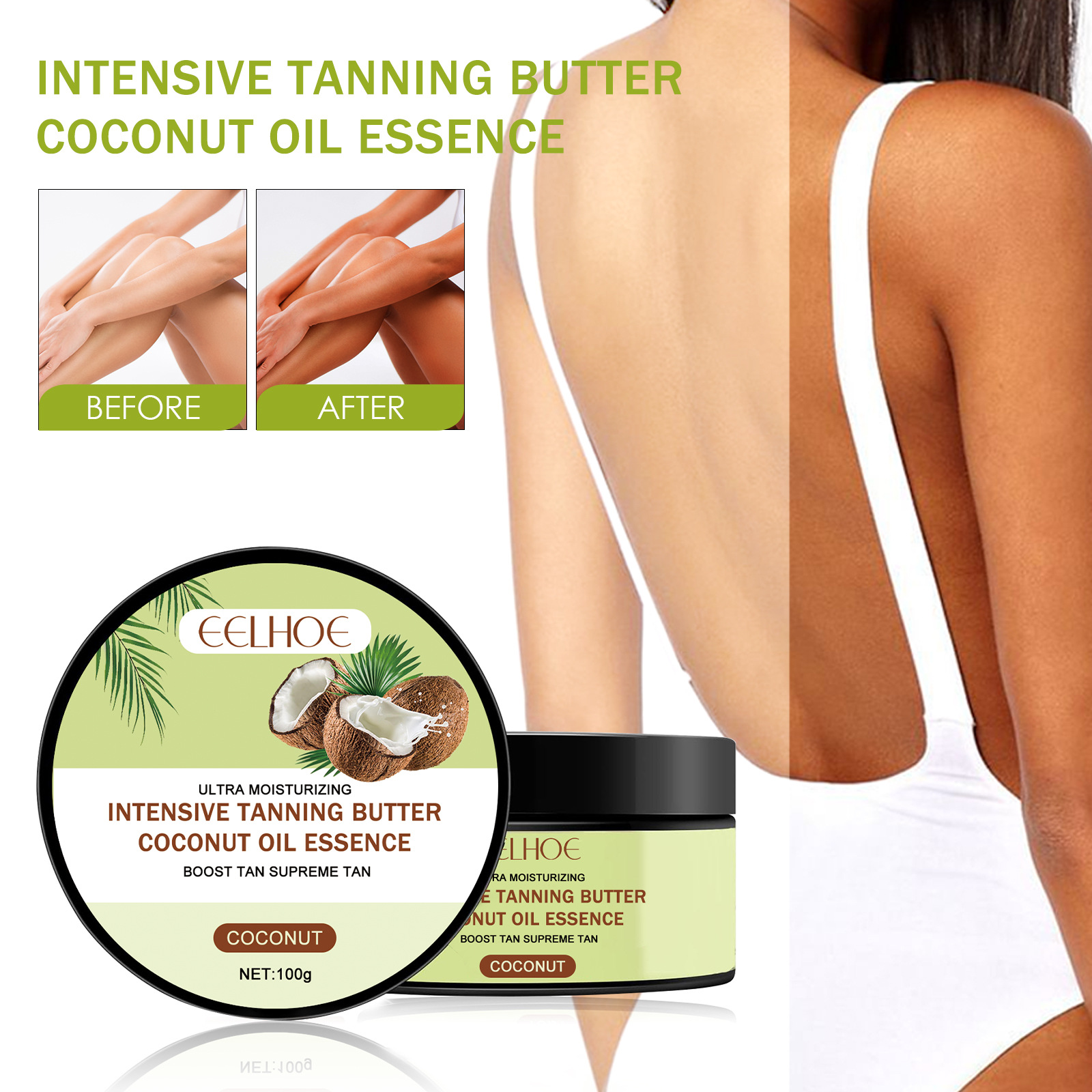 EELHOE crée une couleur bronze antique naturelle pour les bains de soleil en plein air, aidant uniformément la peau à s'exposer au soleil. Noix de coco_voghion.com
