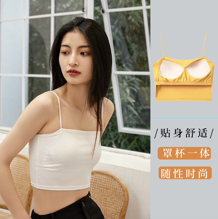 With Chest Pad Shoulder Navel Sling Bra All-in-One Women's Outer Wearing Xia Mei Back Underwear Cup Tube Top Base Shirt