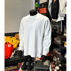 カジュアルな底の白い長袖tシャツの上着の男性秋冬重ポンドの小さい襟元の底のシャツのカジュアルな綿の衛衣