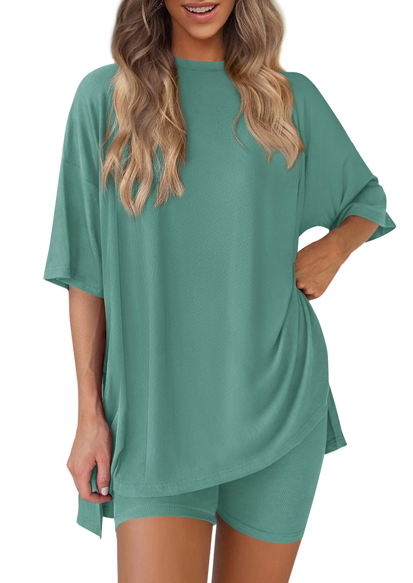 Casual Women's Shorts Set Solid Colour Loose Fit Summer Outfit_voghion.com