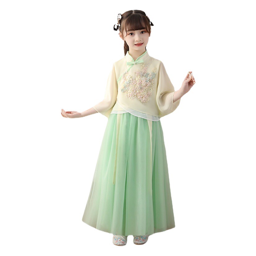 Girls' Ancient Chinese Costume Hanfu Summer Fairy-Like Ethnic Style Little Girl Dress Chinese Style Children's Tang Suit Ancient Style Children's Clothing