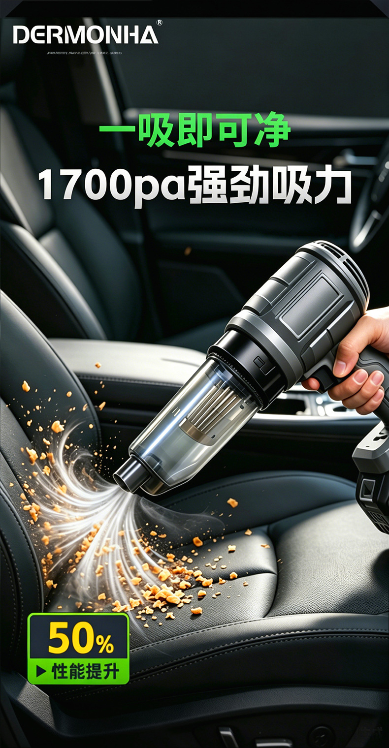 Car Vacuum Cleaner with Powerful Suction, Wireless Handheld, Small and Portable, Dual-Purpose for Suction and Blowing, Suitable for Home Use