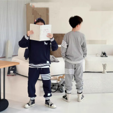 qq2001 预售 包邮 一件代发 童 四道杠学院风卫衣卫裤套装