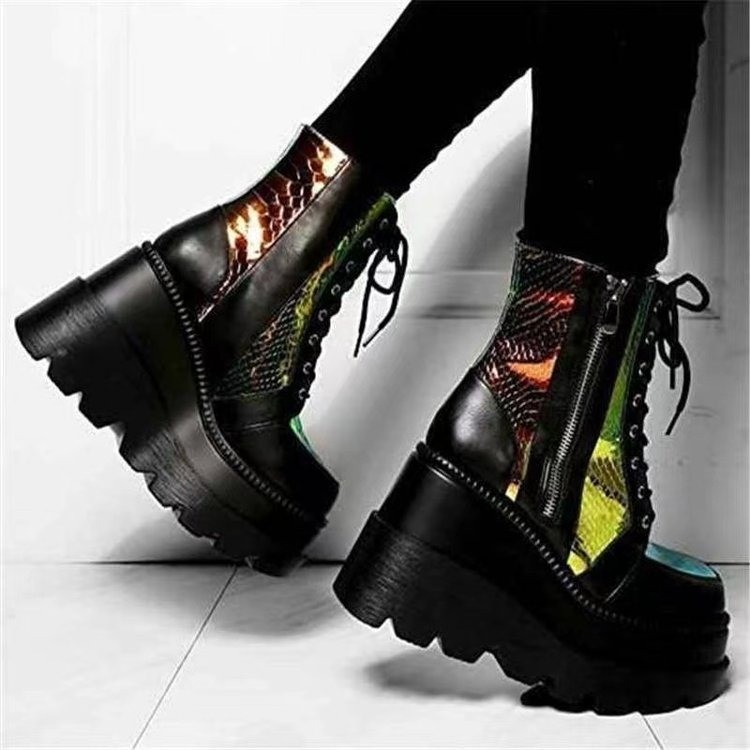 Women's Shoes Independent station autumn and winter new high top platform shoes for women with matching color laces and large sizes women's shoes_voghion.com